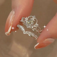 2pc Light Luxury Crown Ring For Women, 2-in-1 Detachable Niche Design Ins Trendy Stackable Diamond Ring, Gift For Girlfriend